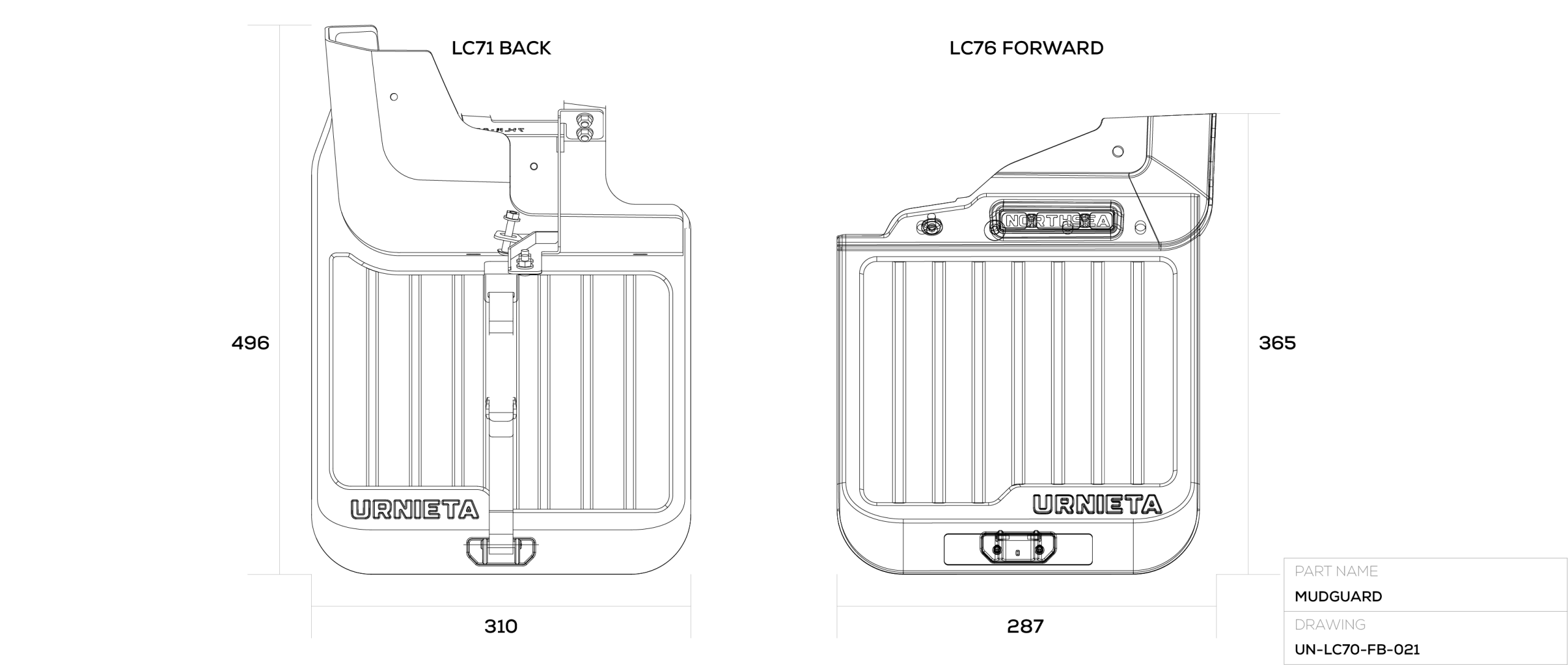 Mudflap For LC70 technical drawing