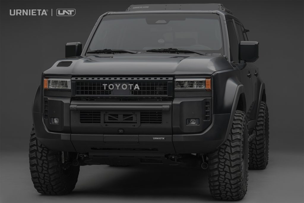 URNIETA LC250 Front Fascia Kit on a Toyota Land Cruiser 250, studio front three-quarter view of the full vehicle without auxiliary lights